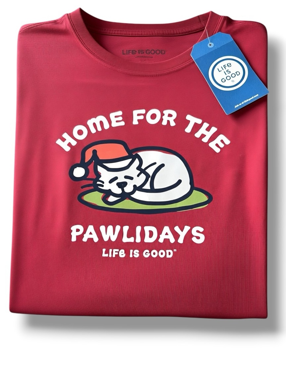 Life is Good Men ‘Home for the Pawlidays' Long-Sleeve CRUSHER Tee Red NWT CAT
